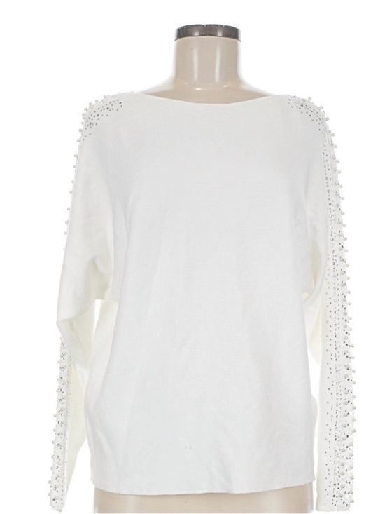Milano Sweaters - Milano White Ivory Eggshell Pearl-Embellished Sweater NWT Size M